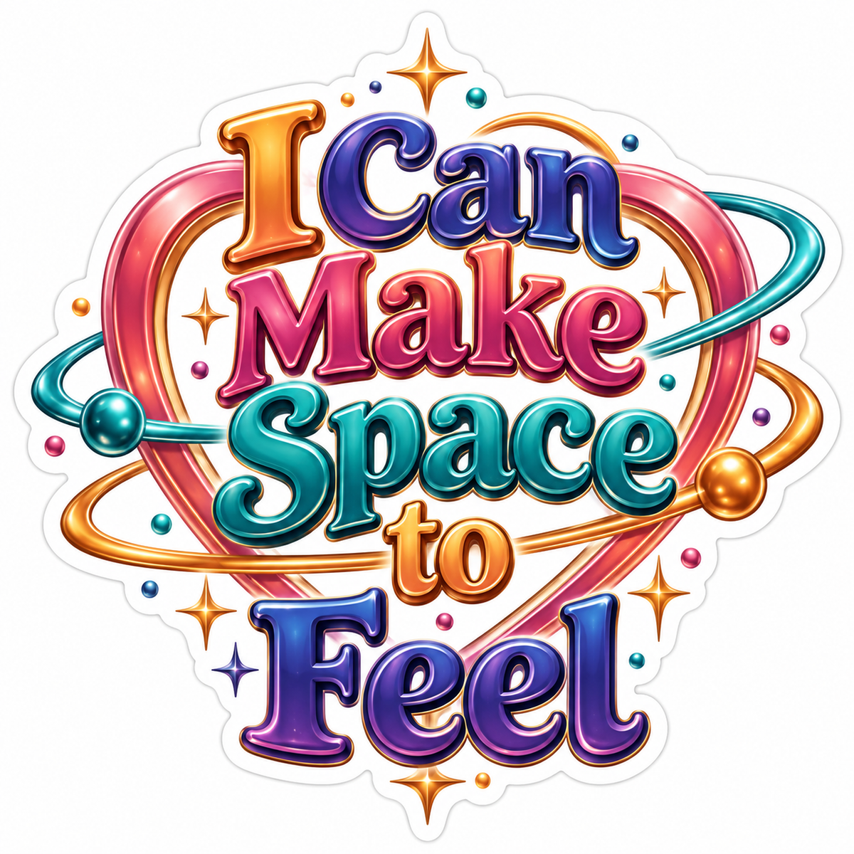 Colorful Space to Feel Lettering with Orbits Vinyl Decal Stickers