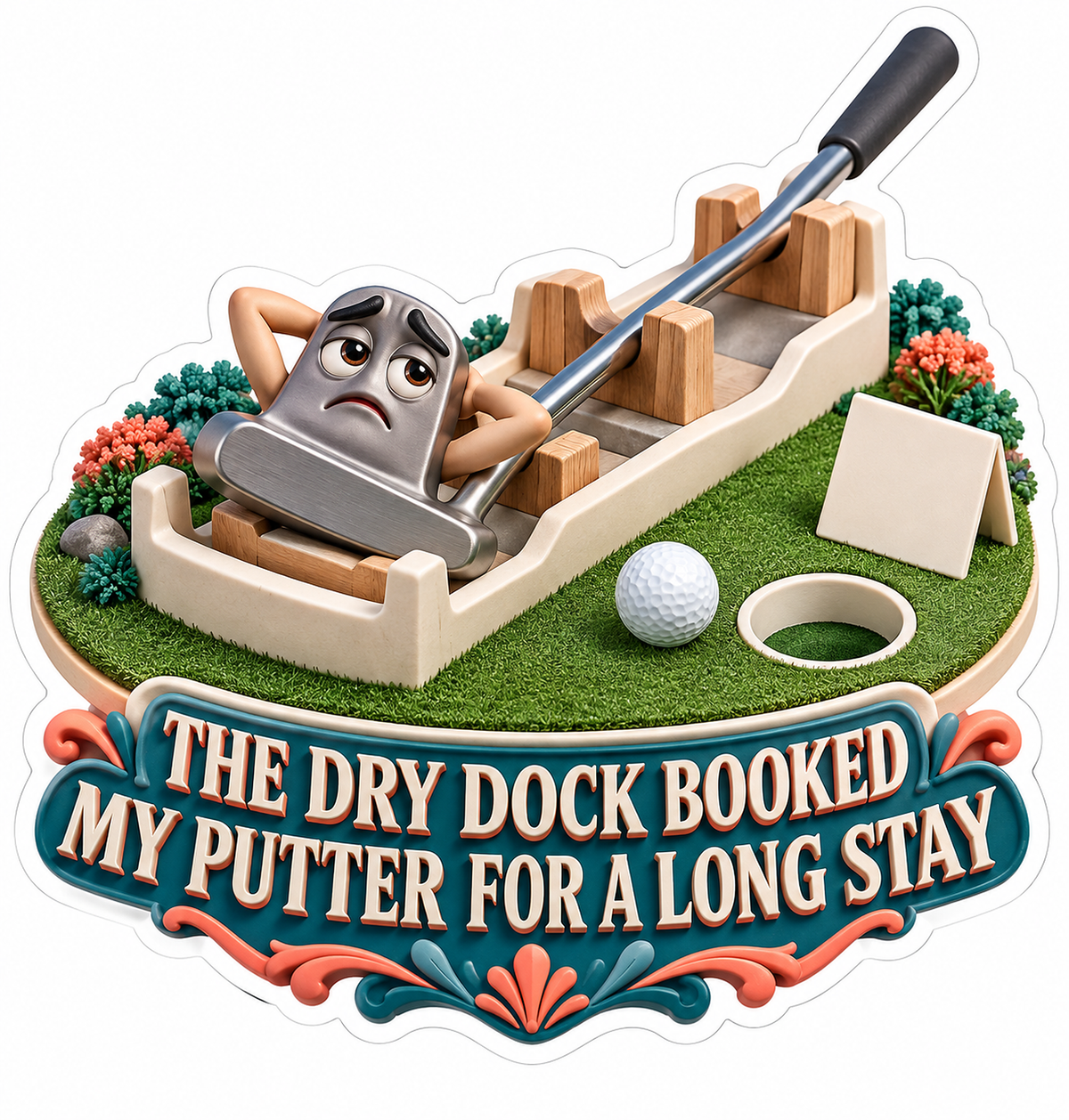 Sad Putter Wooden Golf Dock Cartoon Vinyl Decal Stickers