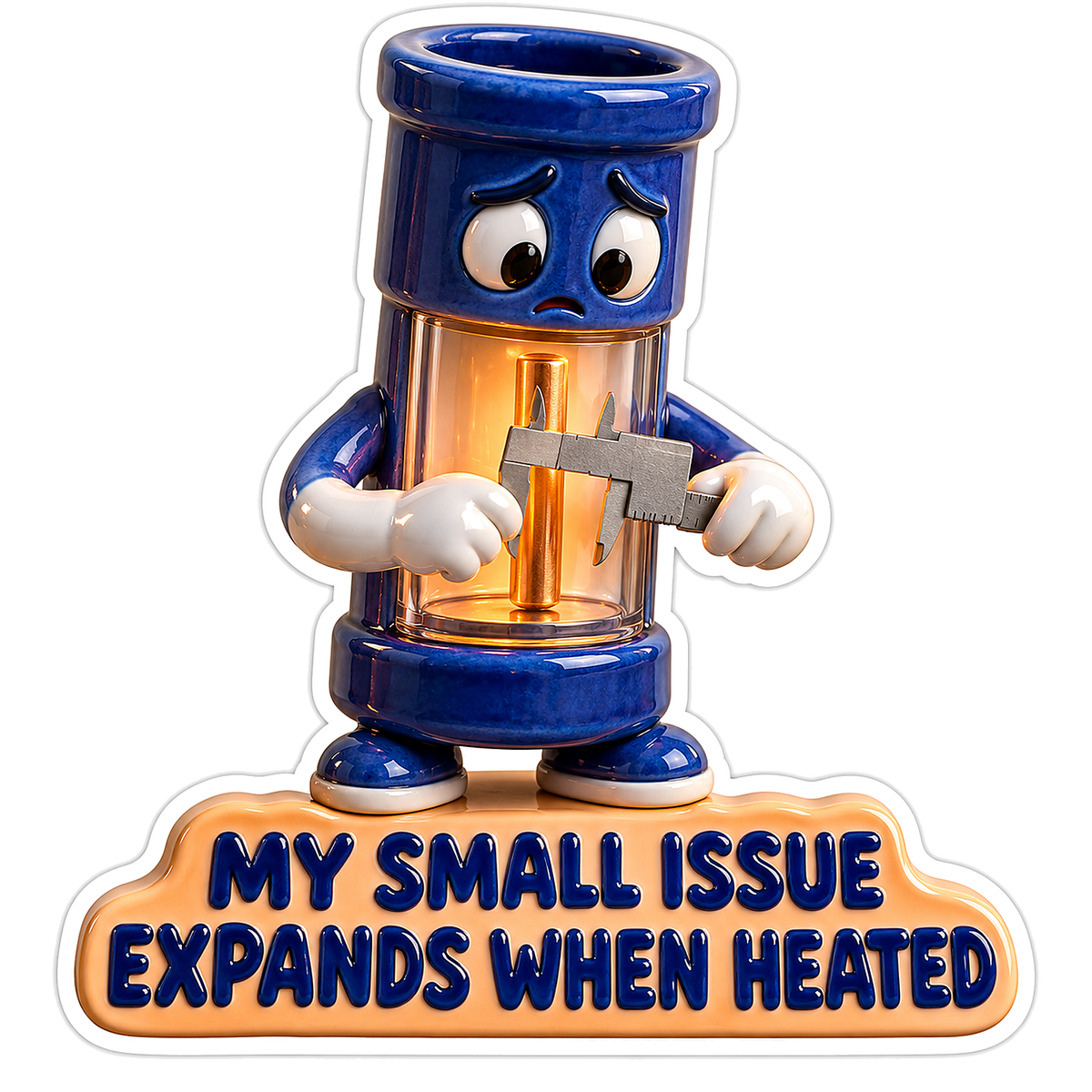 Blue Glass Cylinder Character Holding Calipers Vinyl Decal Stickers