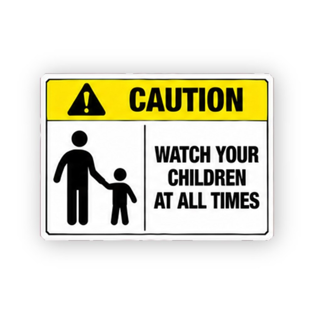 Yellow Caution Watch Children Figures Panel Vinyl Decal Stickers