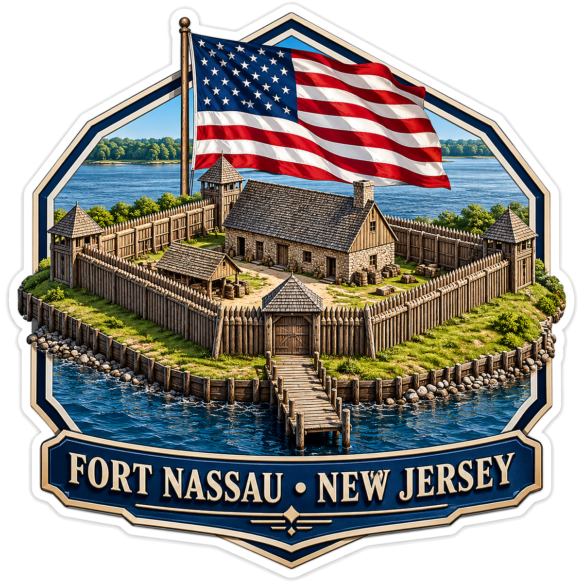 Fort Nassau New Jersey American Flag Scene Vinyl Decal Stickers
