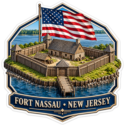 Fort Nassau New Jersey American Flag Scene Vinyl Decal Stickers