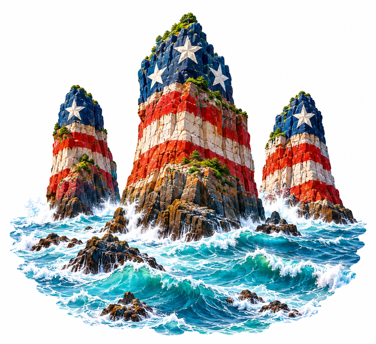 Flag Pattern Sea Stacks in Turquoise Waves Vinyl Decal Stickers