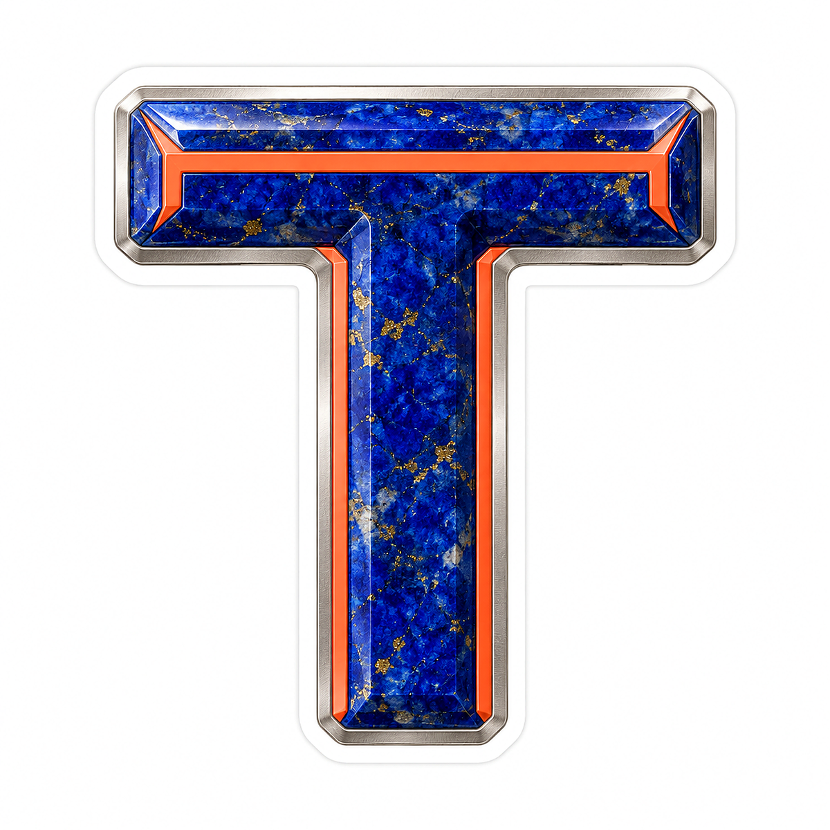 Blue Gold Stone Letter T with Coral Line Art Vinyl Decal Stickers