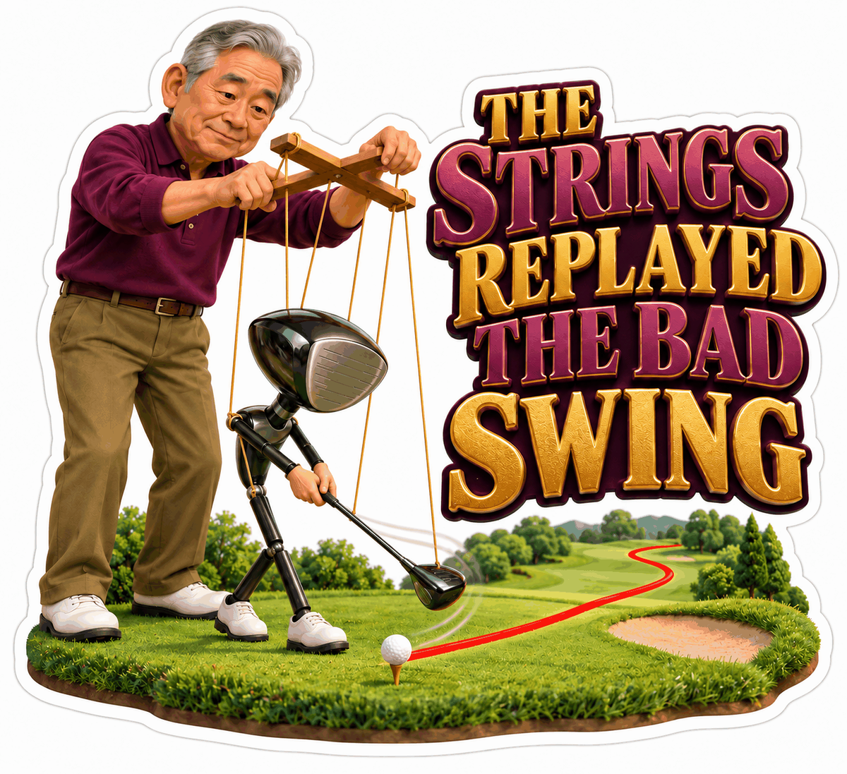 Man Controlling Golf Club Puppet Strings Art Vinyl Decal Stickers