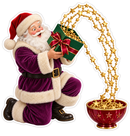 Santa with Flowing Gold Star Chain Art Vinyl Decal Stickers