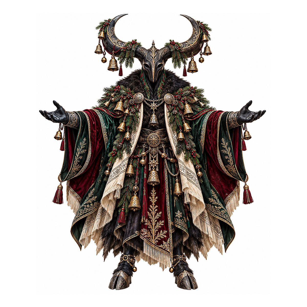 Horned Figure in Layered Green Red Robes Art Vinyl Decal Stickers