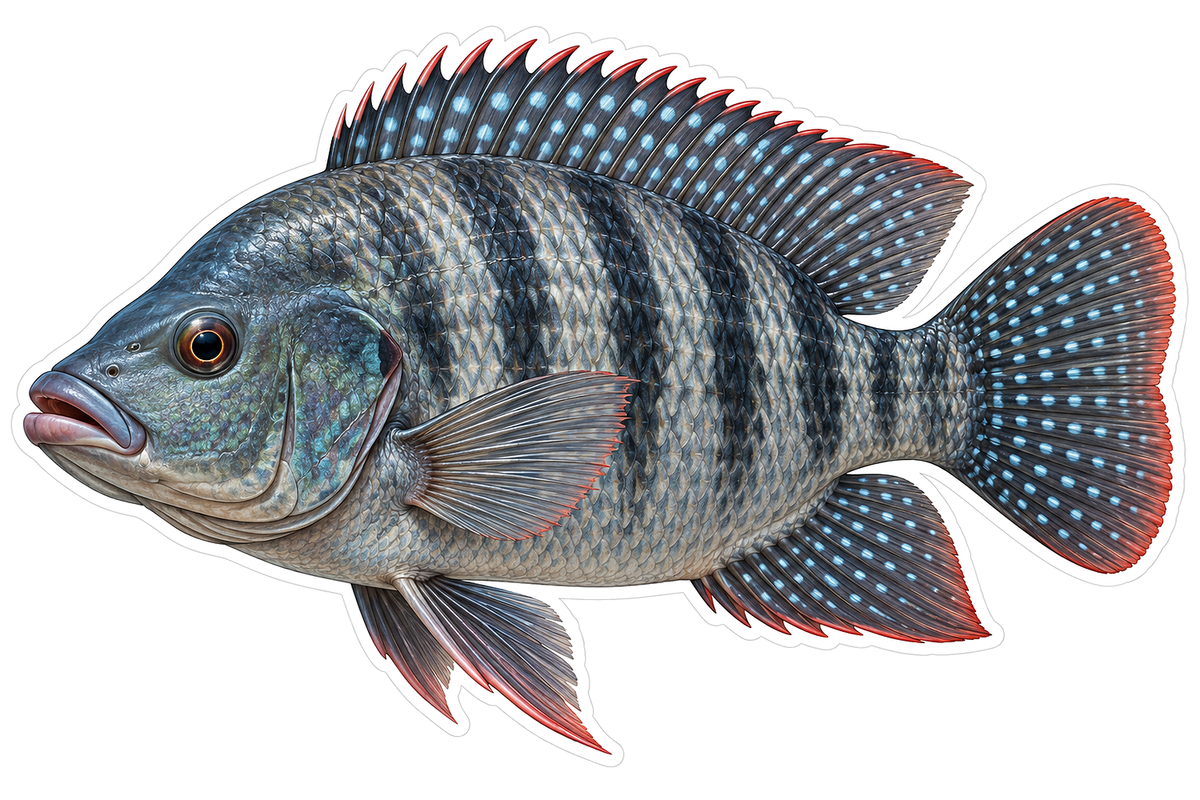 Blue Gray Banded Fish with Spotted Tall Fins Vinyl Decal Stickers