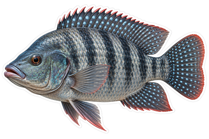Blue Gray Banded Fish with Spotted Tall Fins Vinyl Decal Stickers
