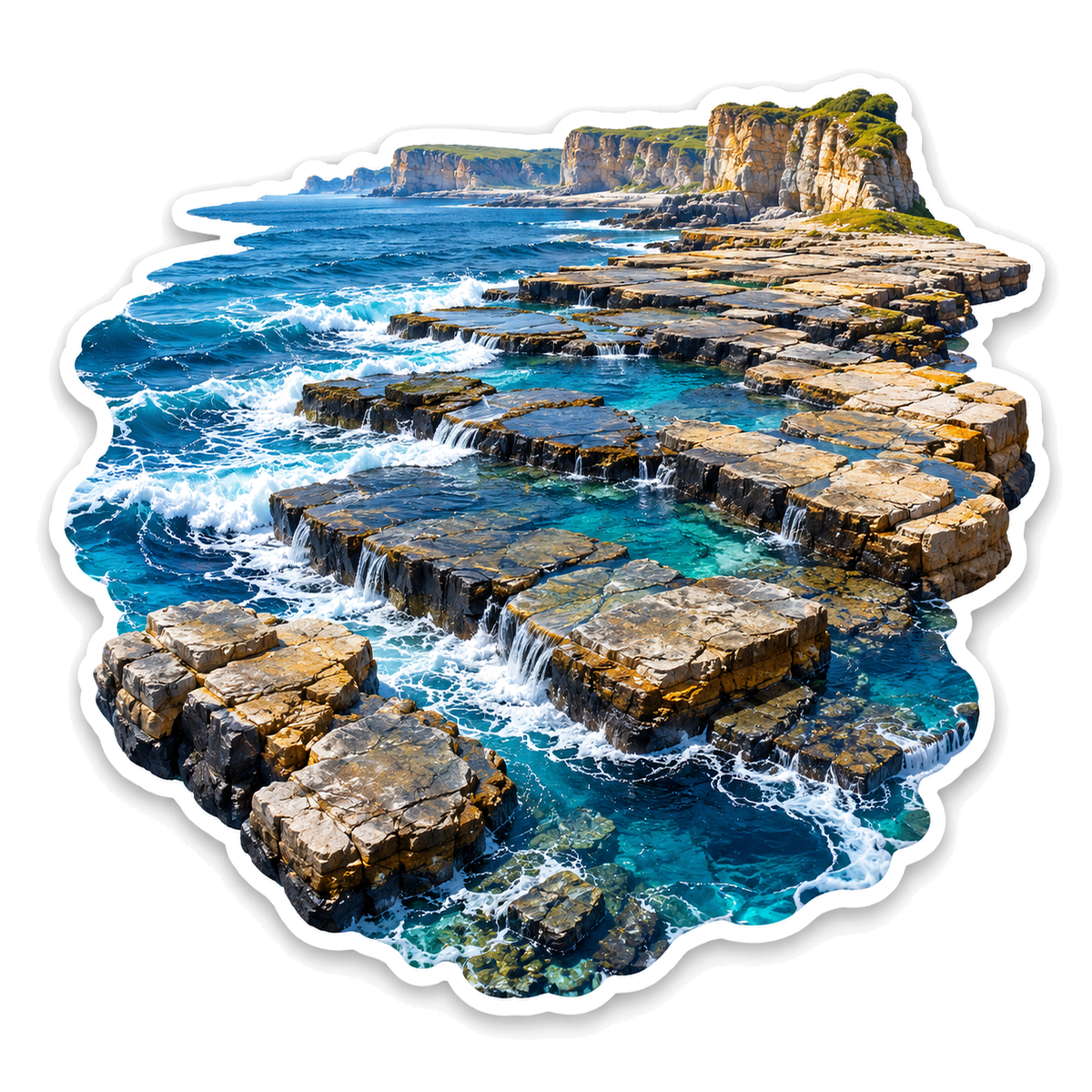 Blue Surf over Flat Coastal Rock Shelves Vinyl Decal Stickers