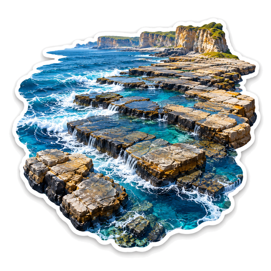 Blue Surf over Flat Coastal Rock Shelves Vinyl Decal Stickers
