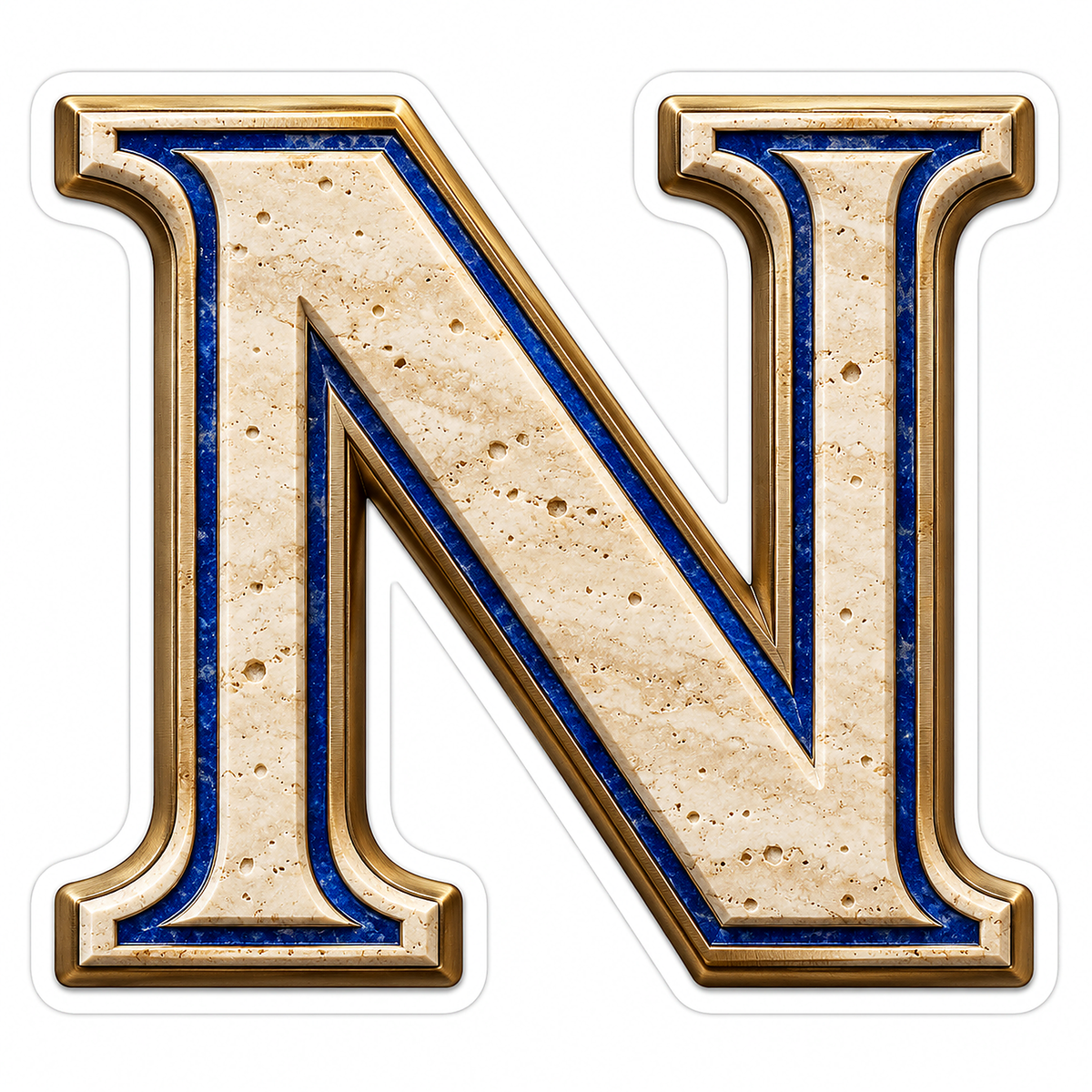 Cream Stone Blue Inlay Letter N Art Vinyl Decal Stickers