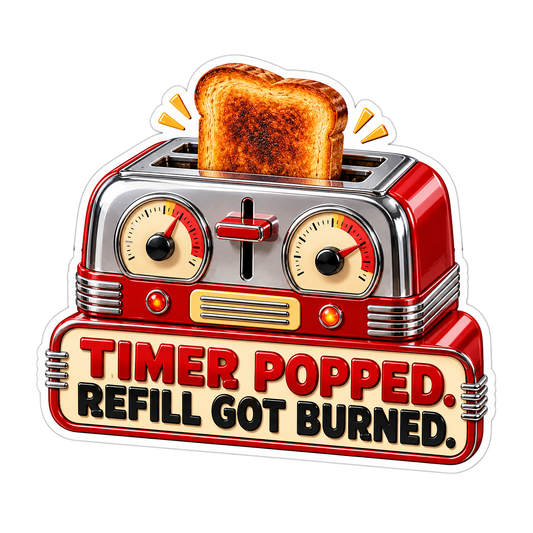 Red Toaster Timer Popped Funny Art Vinyl Decal Stickers