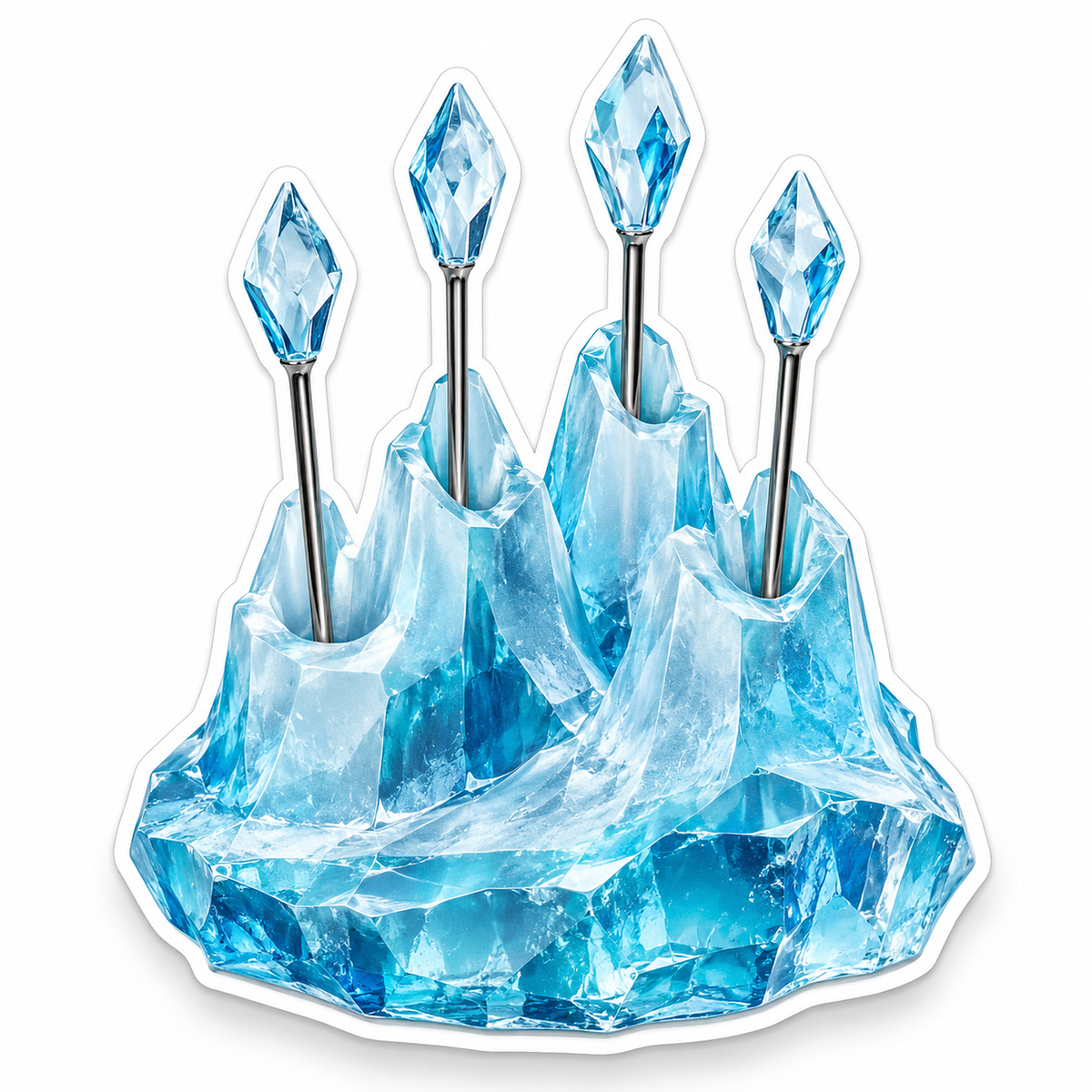 Blue Crystal Mountain with Four Gem Tipped Pins Vinyl Decal Stickers