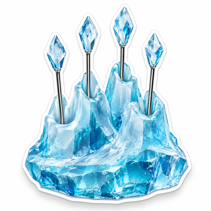 Blue Crystal Mountain with Four Gem Tipped Pins Vinyl Decal Stickers