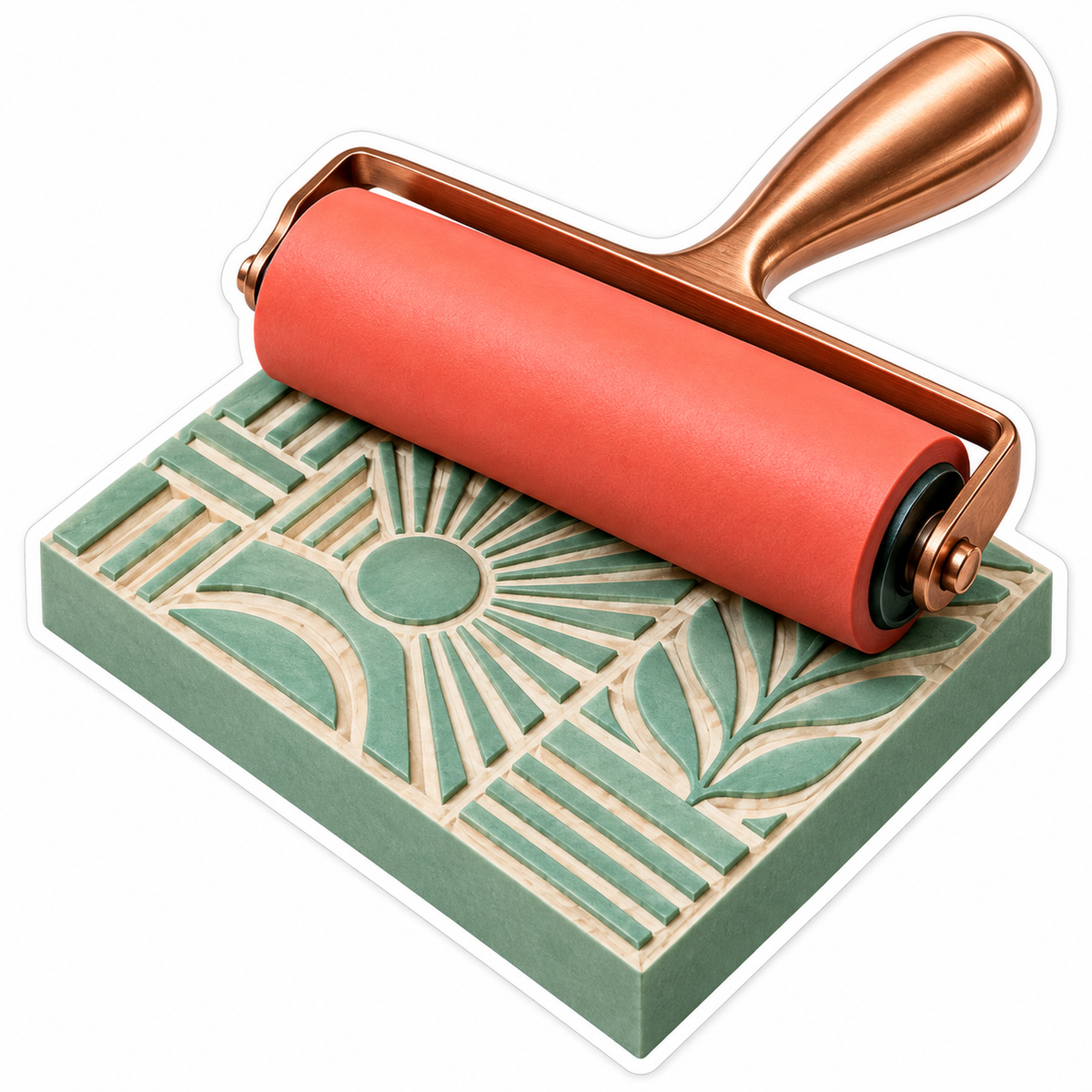 Coral Printing Roller on Carved Green Block Vinyl Decal Stickers