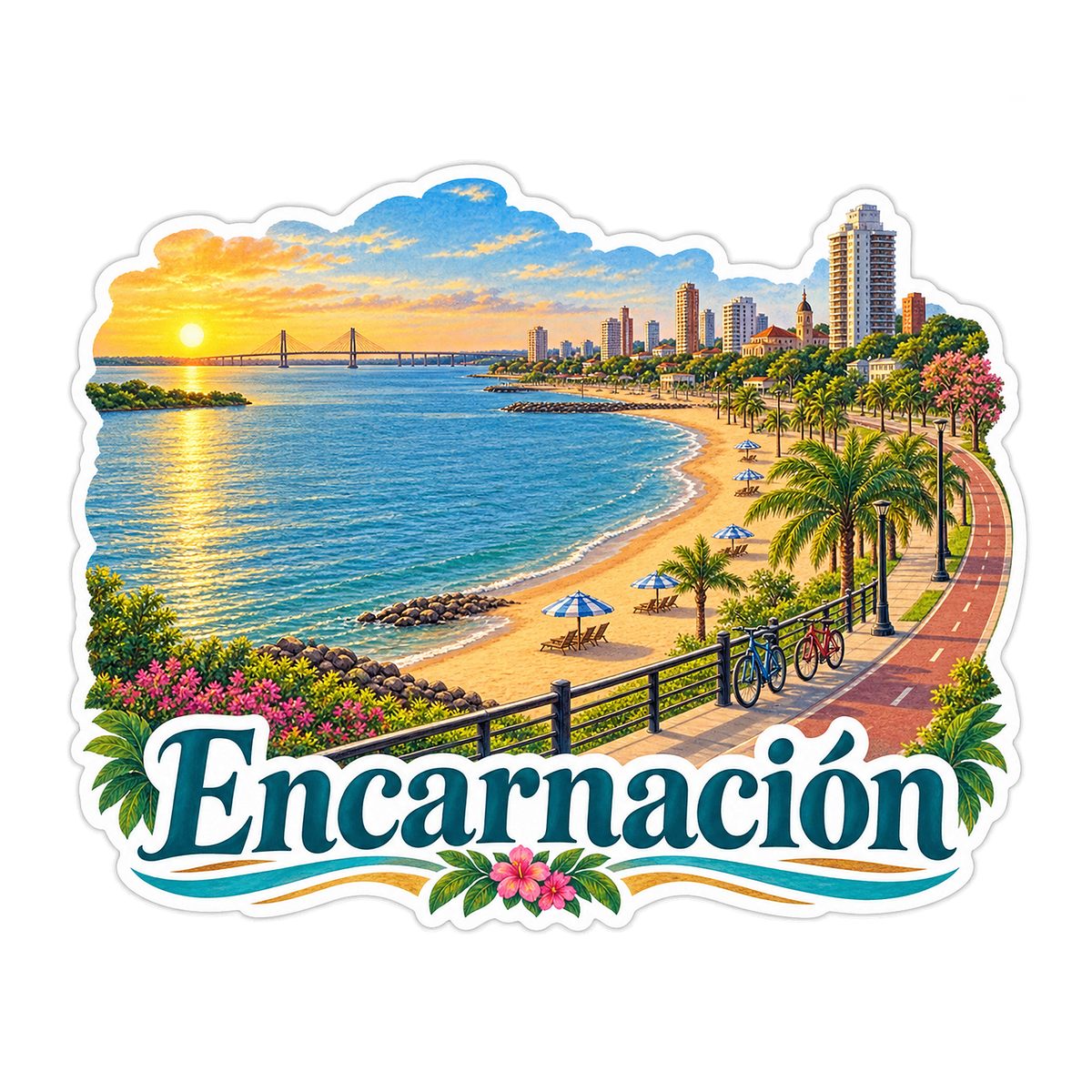 Encarnacion Sunny Waterfront Promenade Art Vinyl Decal Stickers