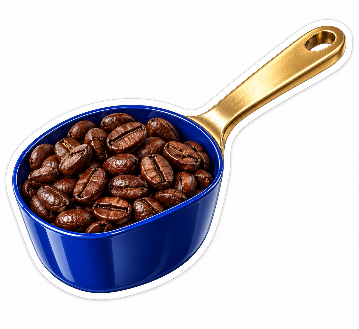 Blue Scoop of Coffee Beans with Gold Handle Vinyl Decal Stickers
