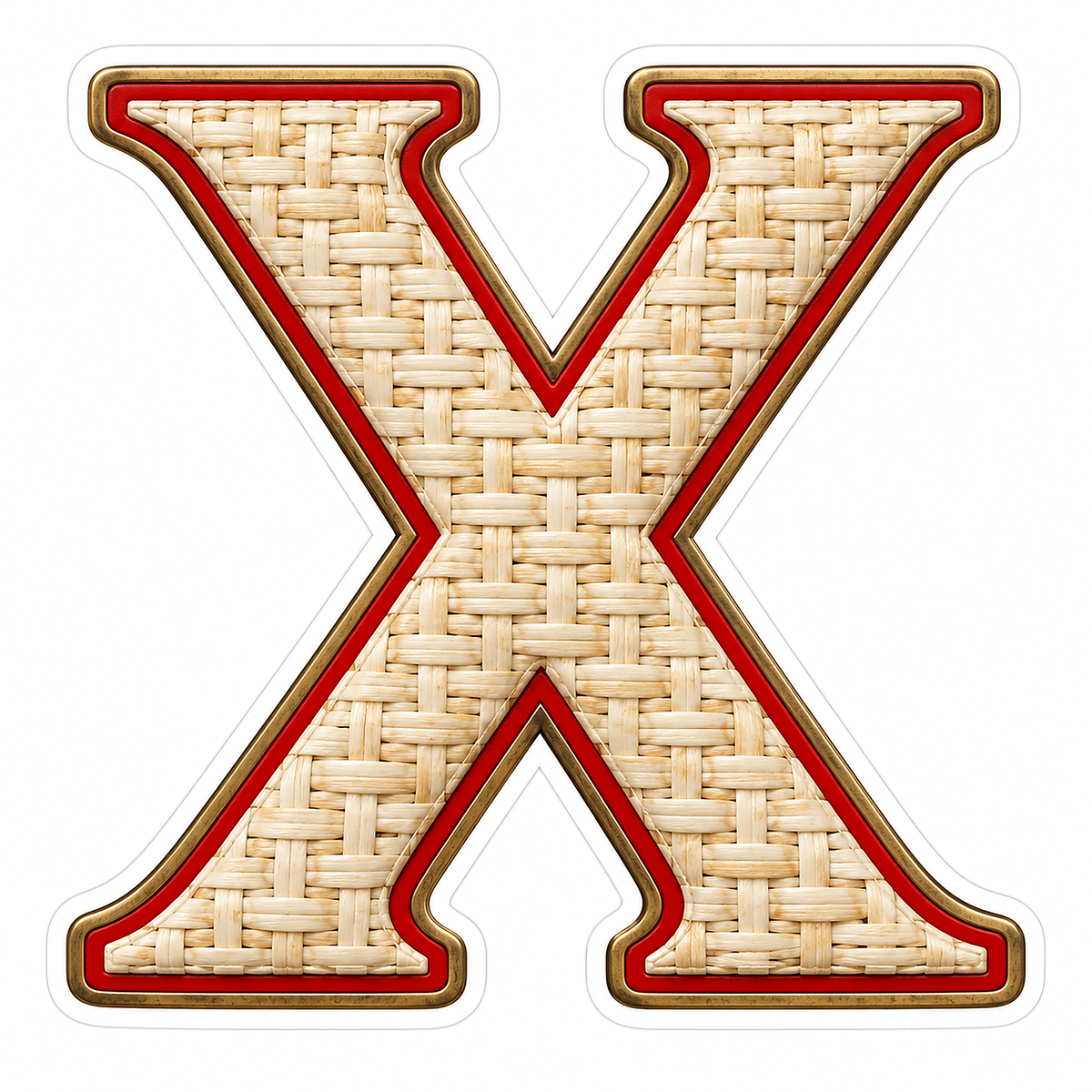 Ivory Woven Letter X with Red Trim Art Vinyl Decal Stickers