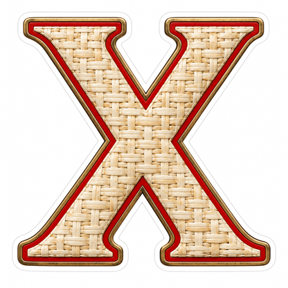 Ivory Woven Letter X with Red Trim Art Vinyl Decal Stickers