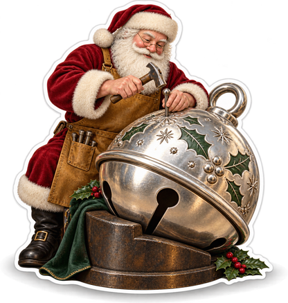 Santa Engraving Giant Silver Bell Art Vinyl Decal Stickers