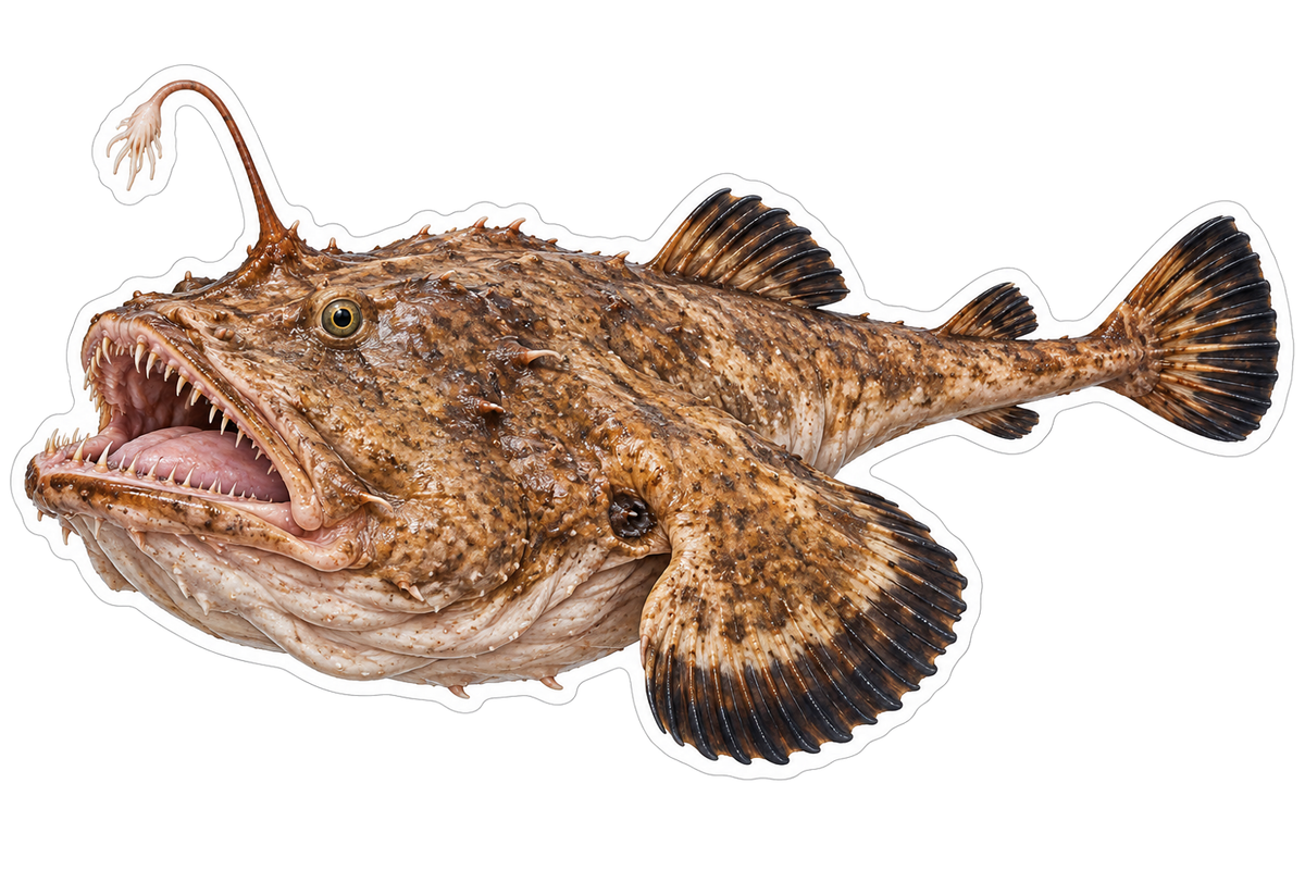 Brown Anglerfish with Curved Lure Art Vinyl Decal Stickers