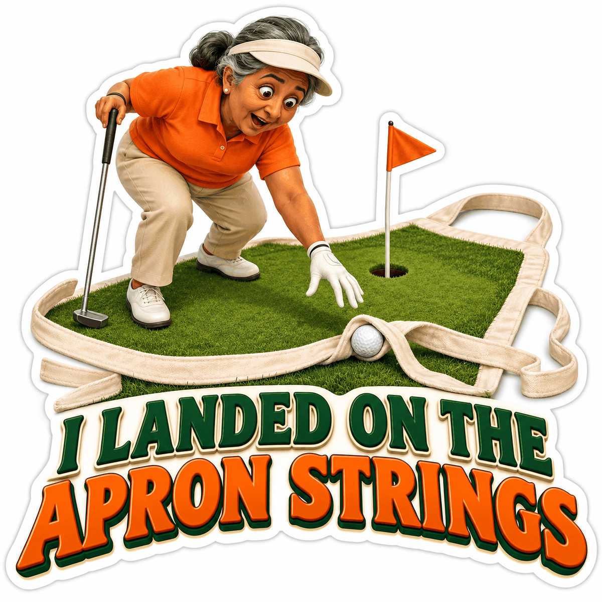 Woman Golfer on Apron Shaped Putting Green Vinyl Decal Stickers
