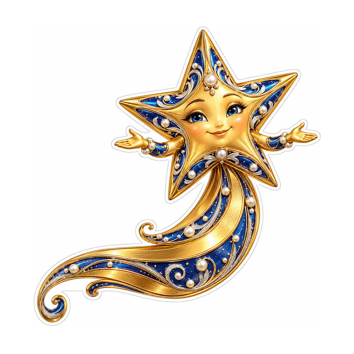 Gold Blue Smiling Star with Swirling Tail Art Vinyl Decal Stickers