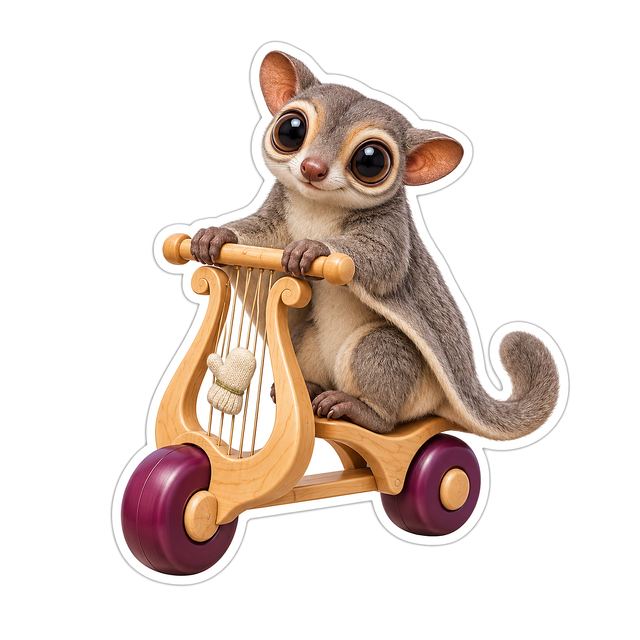 Big Eyed Gray Animal Lyre Scooter Art Vinyl Decal Stickers