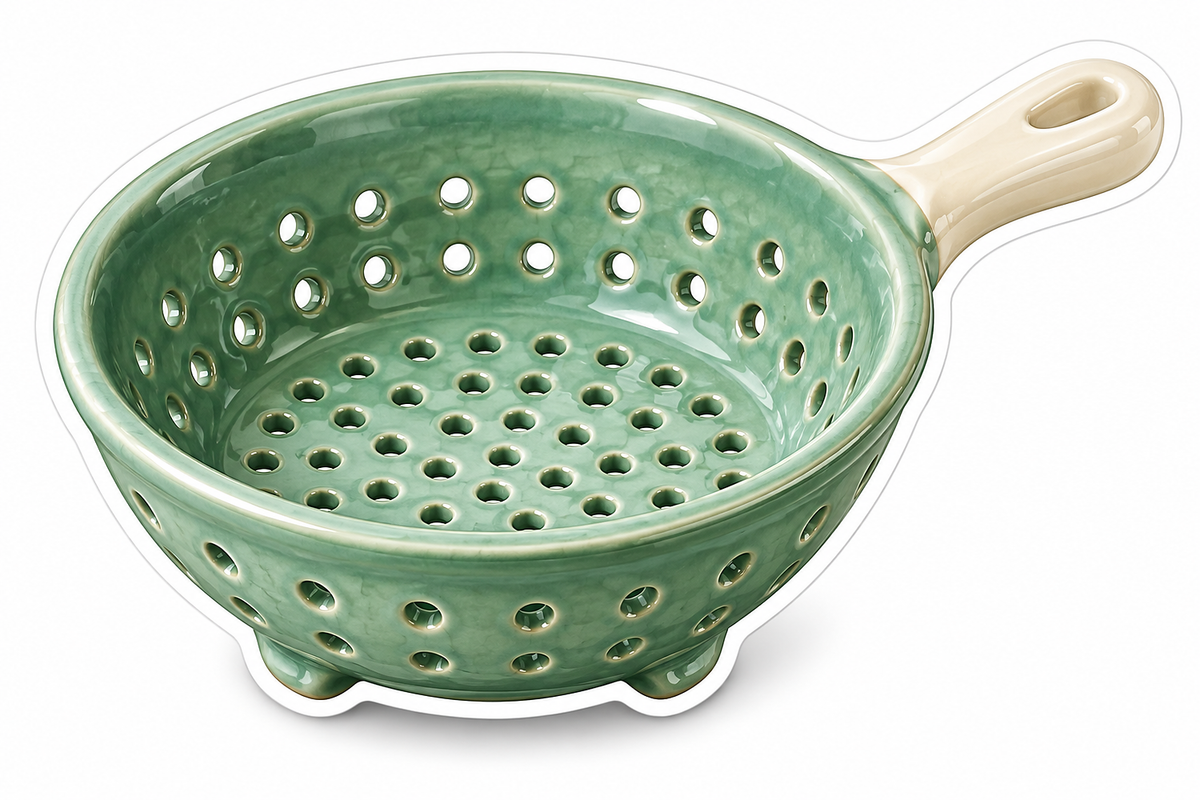 Green Perforated Colander with Ivory Handle Vinyl Decal Stickers