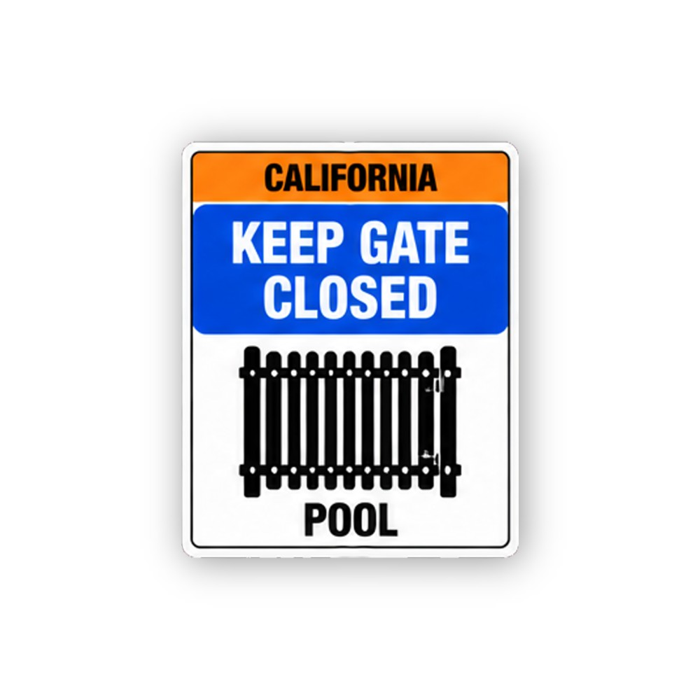 Orange California Blue Gate Closed Pool Portrait Vinyl Decal Stickers