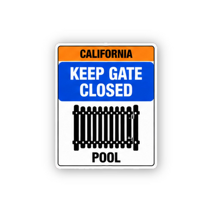 Orange California Blue Gate Closed Pool Portrait Vinyl Decal Stickers