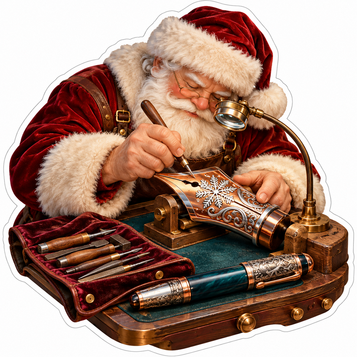 Santa Engraving Silver Scroll Wooden Cylinder Vinyl Decal Stickers