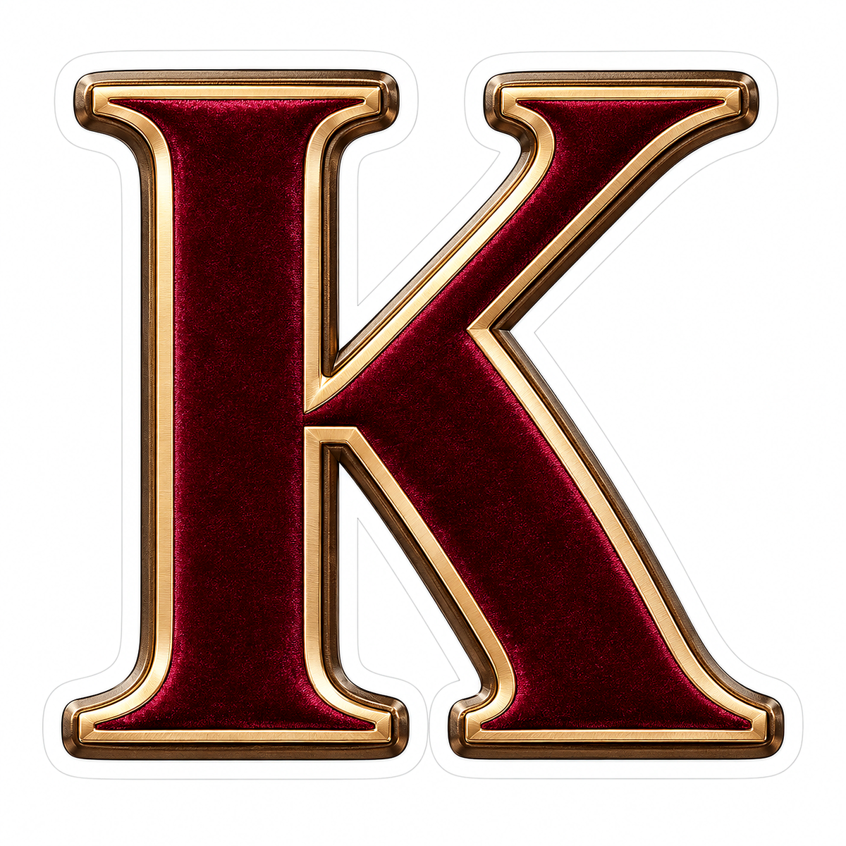 Burgundy Velvet Gold Trim Letter K Vinyl Decal Stickers