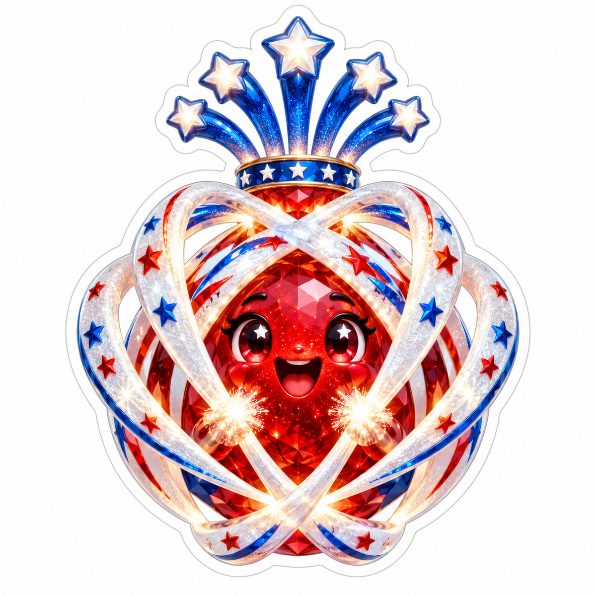 Red Orb Mascot with Sparkling Star Rings Vinyl Decal Stickers
