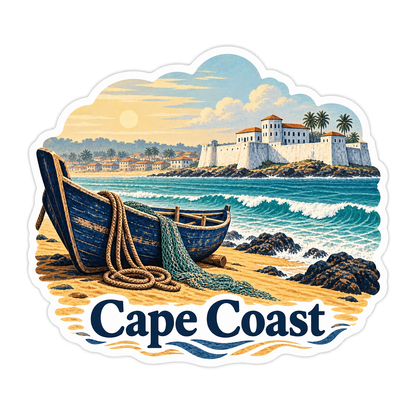 Cape Coast Beach Boats and White Fort Art Vinyl Decal Stickers