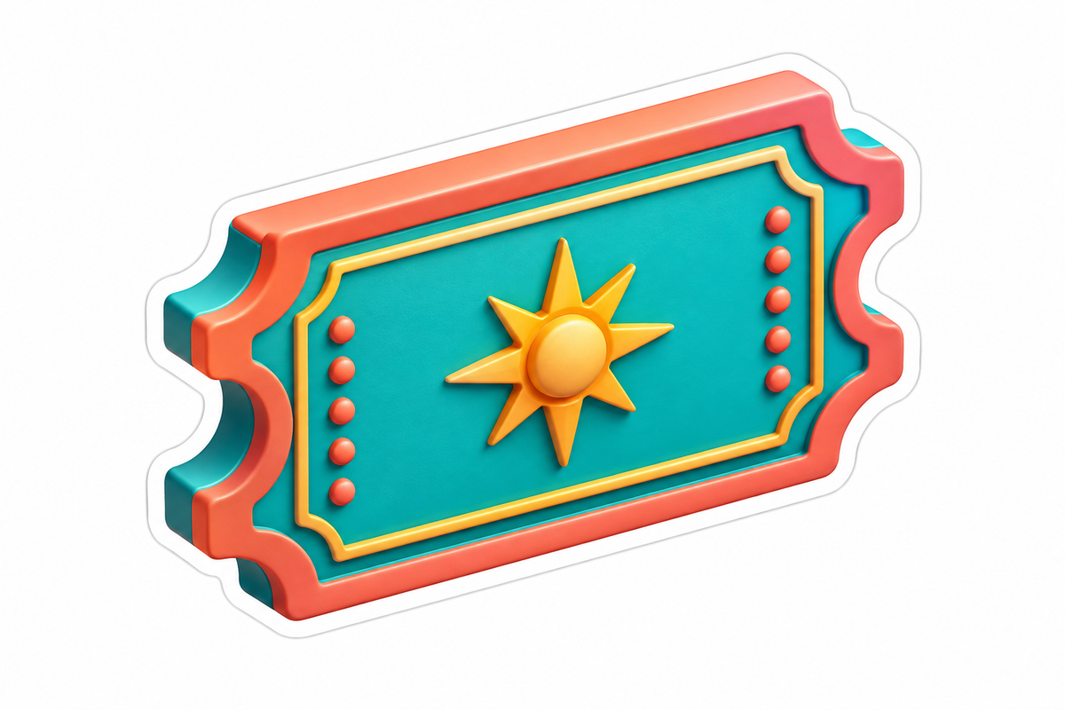 Teal Coral Carnival Ticket with Golden Sun Vinyl Decal Stickers