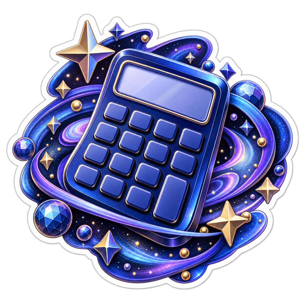 Blue Calculator With Swirling Galaxy Stars Art Vinyl Decal Stickers