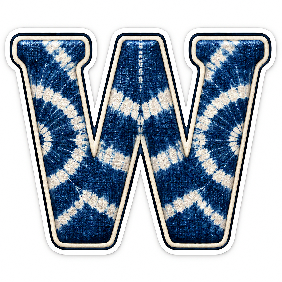 Indigo Tie Dye Letter W with Cream Edge Art Vinyl Decal Stickers