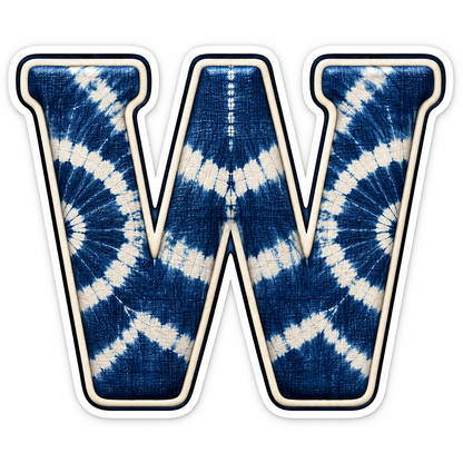 Indigo Tie Dye Letter W with Cream Edge Art Vinyl Decal Stickers