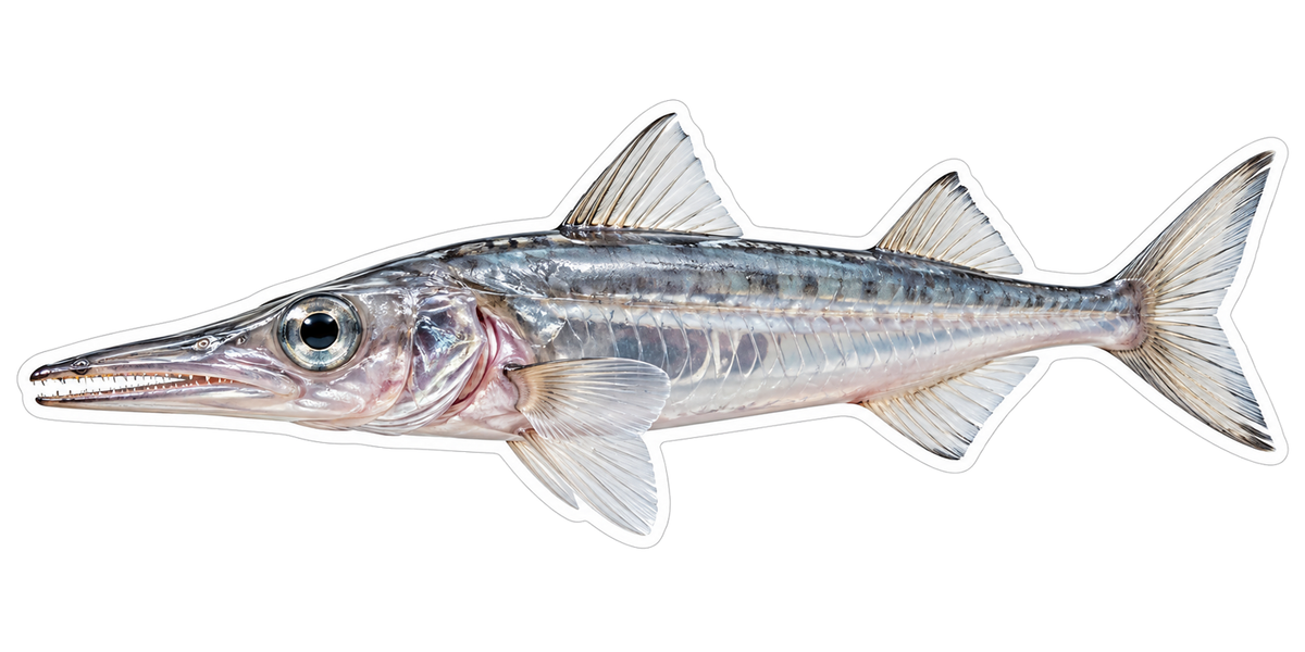 Slender Silver Fish with Two Dorsal Fins Art Vinyl Decal Stickers
