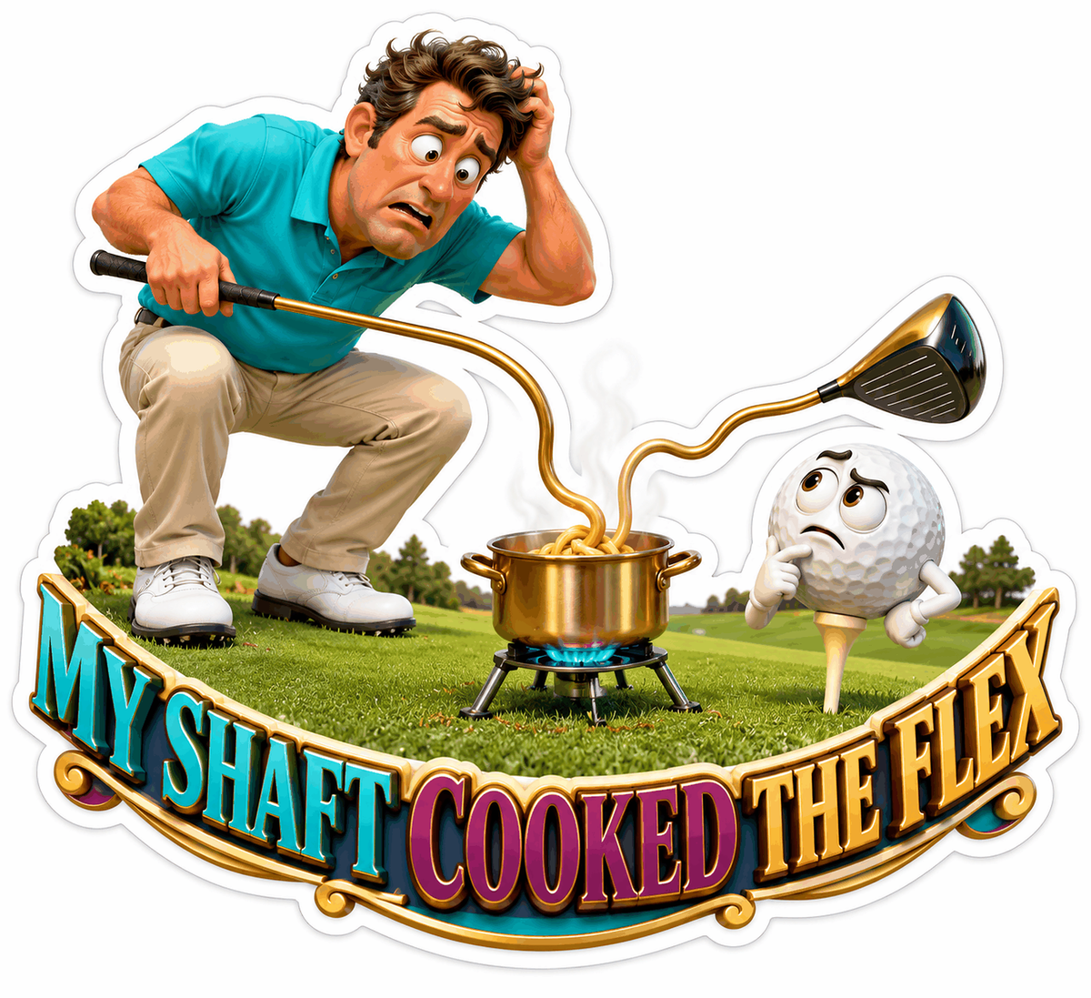 Golfer Flexible Club Shaft Cooking Pot Art Vinyl Decal Stickers