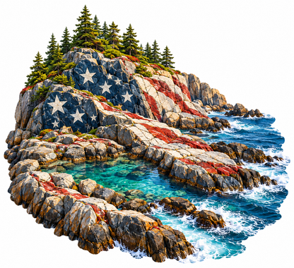 Stars and Stripes Rocky Cove with Pine Trees Vinyl Decal Stickers