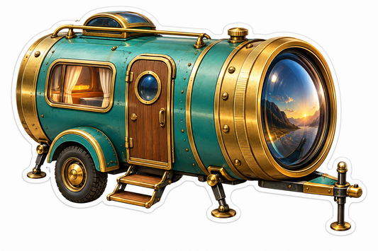 Teal Brass Telescope Camper Trailer Art Vinyl Decal Stickers