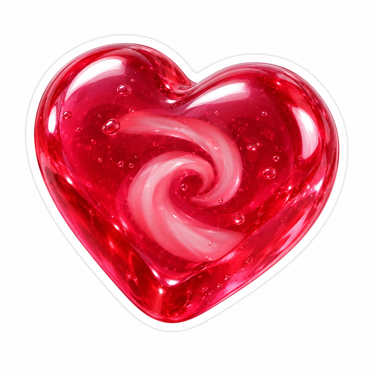 Glossy Raspberry Heart with Pink Swirl Vinyl Decal Stickers