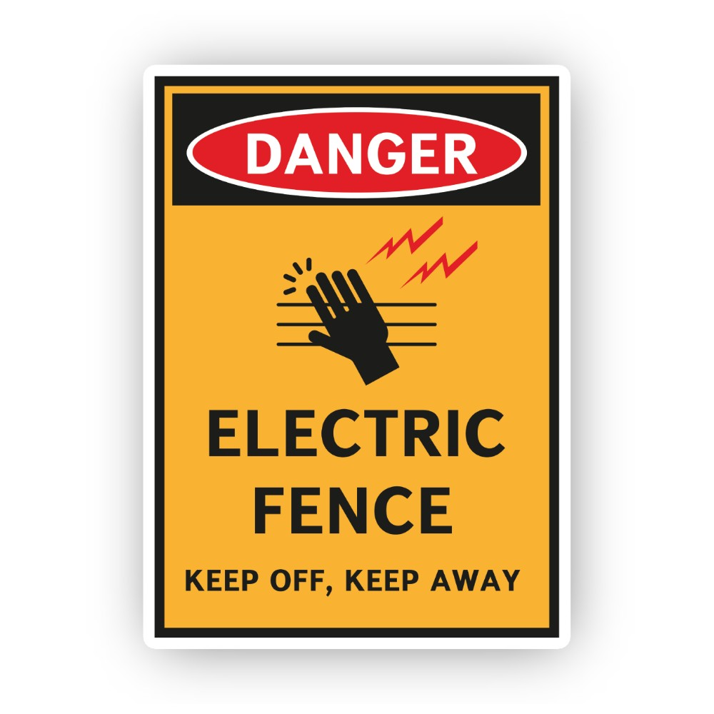 Orange Danger Electric Fence Hand Portrait Vinyl Decal Stickers