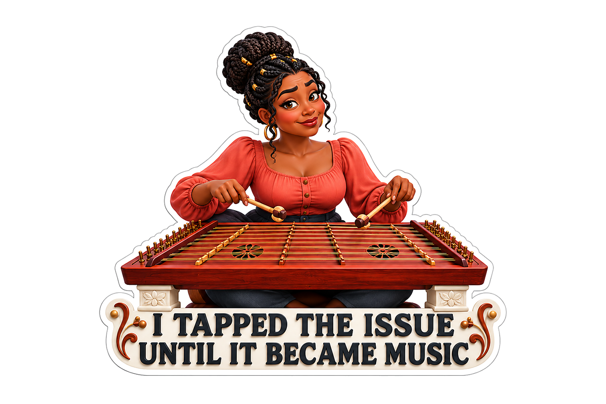 Woman Tapping Strings With Small Mallets Vinyl Decal Stickers
