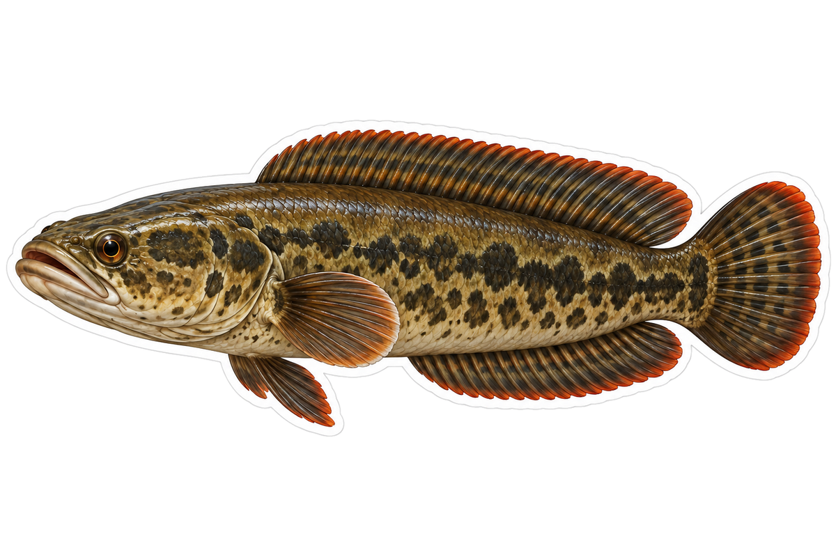 Olive Mottled Fish with Orange Fin Edges Art Vinyl Decal Stickers