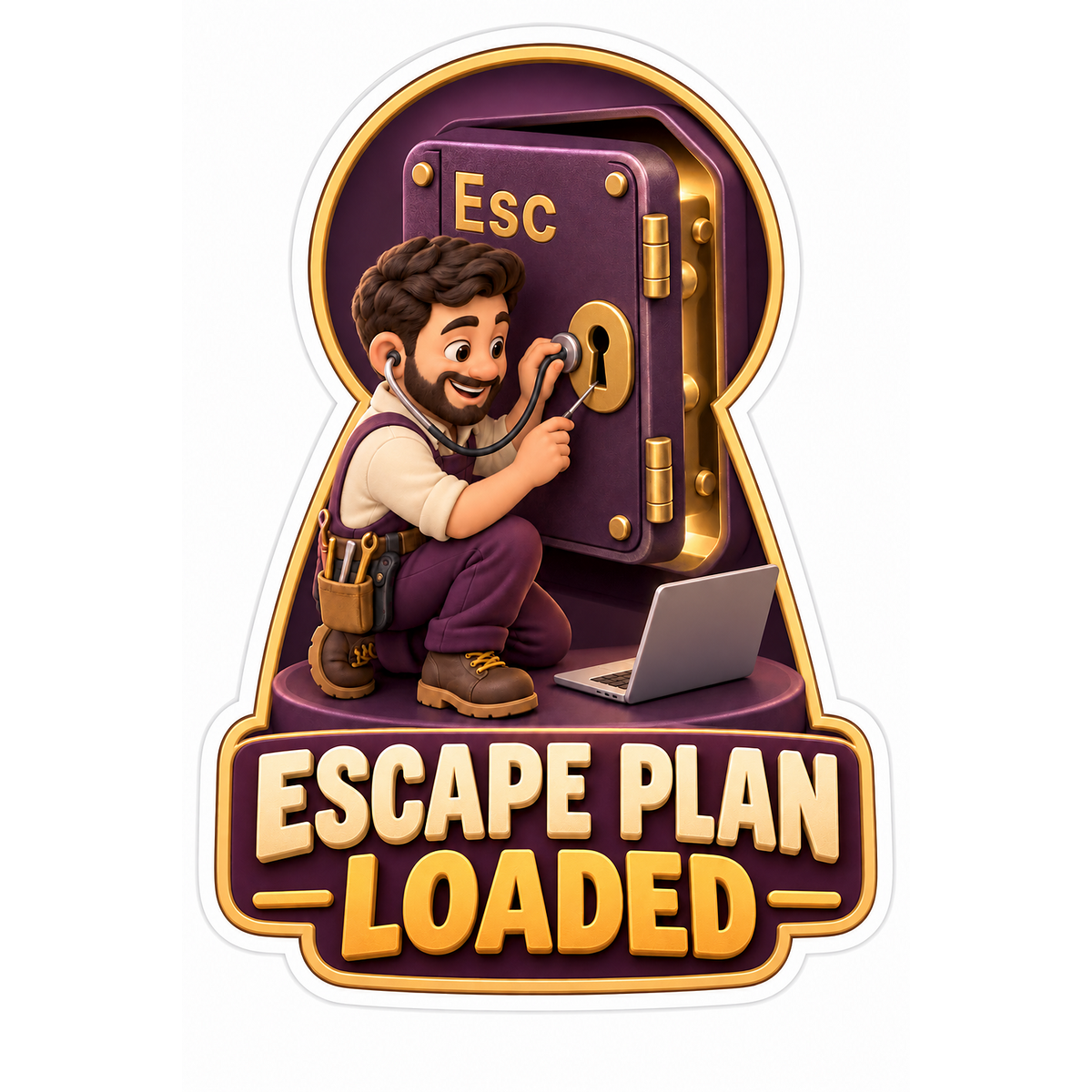 Man Unlocking Purple Escape Door Art Vinyl Decal Stickers