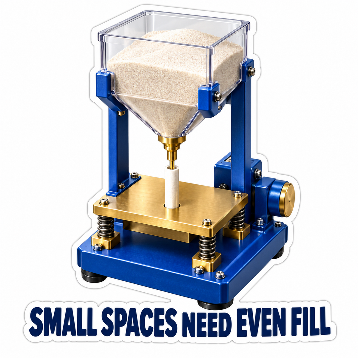 Blue Brass Powder Hopper with Even Fill Quote Vinyl Decal Stickers